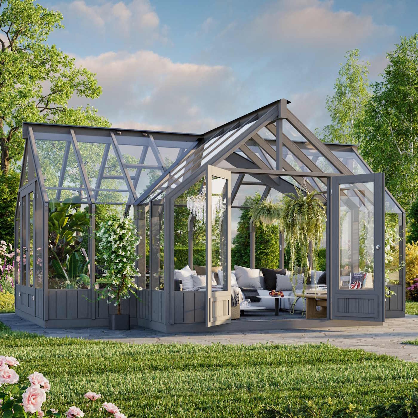Heritage Emilia 19.1m Wooden Greenhouse (14ft x 18ft) - Basalt Grey