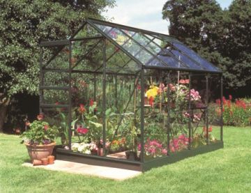 Halls Popular Green 6ft x 8ft Greenhouse with Base - Toughened Safety Glass 