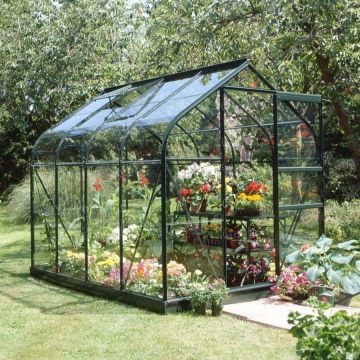 Halls Supreme 6ft x 8ft Green Greenhouse with Base - Toughened Safety Glass