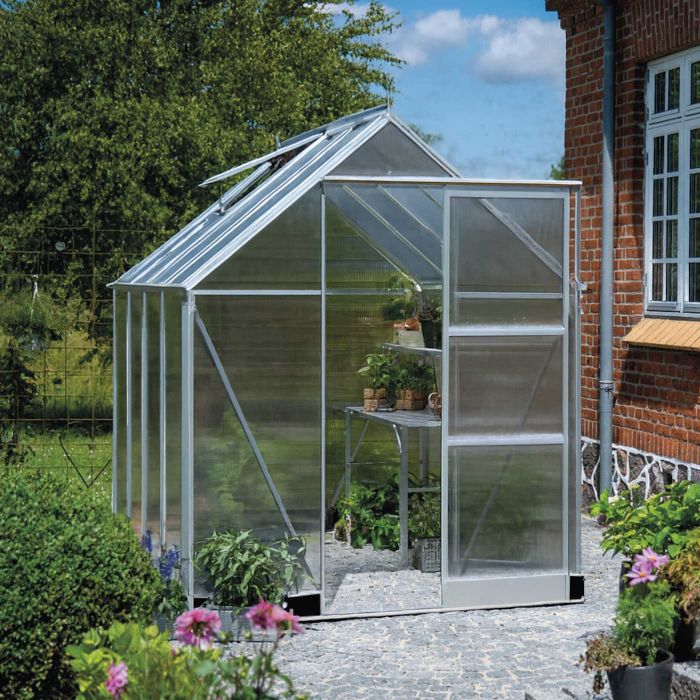 Halls ICON 6 Greenhouse - 4.9m² - 6ft x 8ft - Polycarbonate - Silver main product photo
