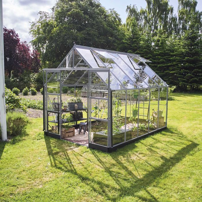 Halls ICON 8 Greenhouse - 8.1m² - 8ft x 10ft - Toughened - Silver main product photo