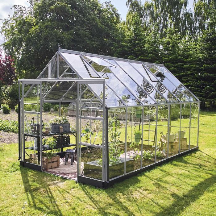 Halls ICON 8 Greenhouse - 11.2m² - 8ft x 14ft - Toughened - Silver main product photo