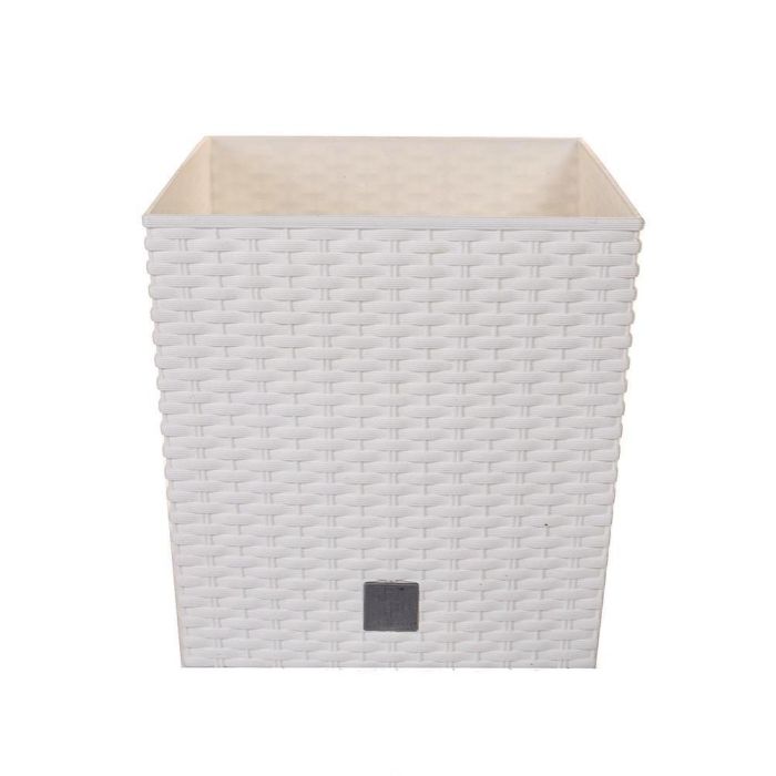 V-Pot Rattan Effect Low Square White Planter Pot (26cm x 26cm) main product photo
