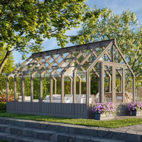 Heritage Emilia 13.8m Wooden Greenhouse (10ft x 15ft) - Basalt Grey