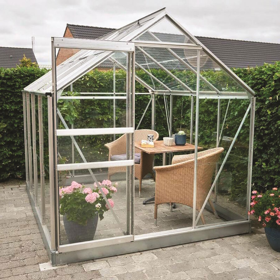 Halls Popular Galvanised 8ft x 6ft Greenhouse with Base - Horticultural Glass