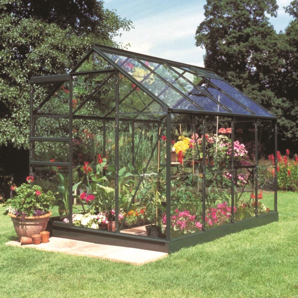 Halls Popular Green 6ft x 8ft Greenhouse with Base - Toughened Safety Glass