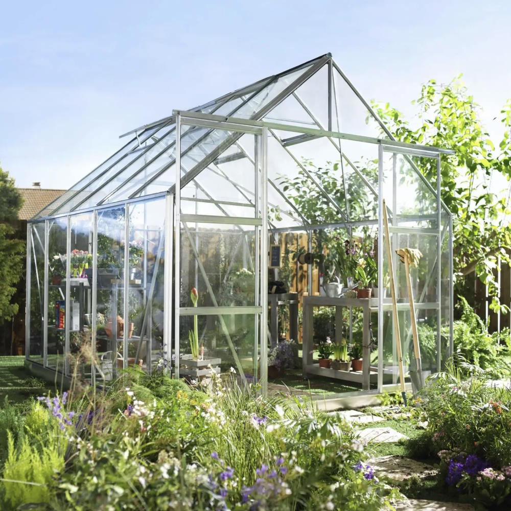 Halls Magnum Aluminium 8ft x 10ft Greenhouse with Base - Horticultural Glass