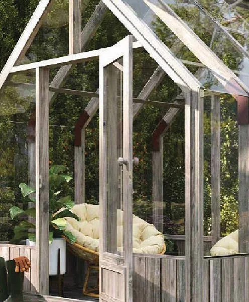 Close up of wooden greenhouse door
