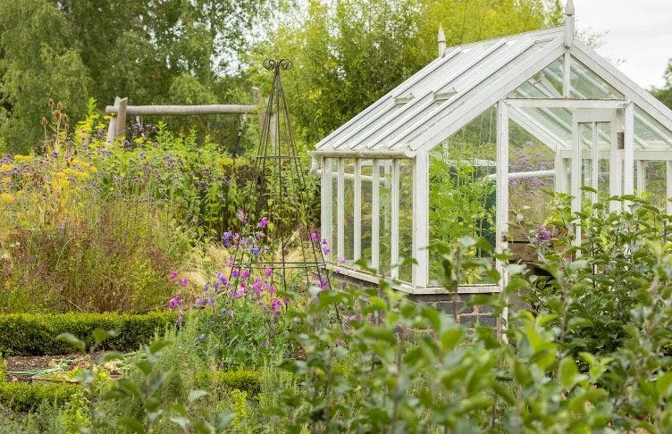 White greenhouse in garden